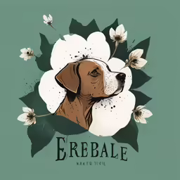 a dog with white flowers in the mouth