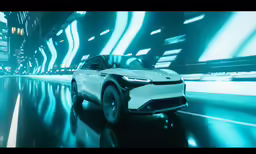 the fise sports utility vehicle from jaguar driving on a highway with blue light