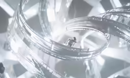 the man is flying on a piece of glass