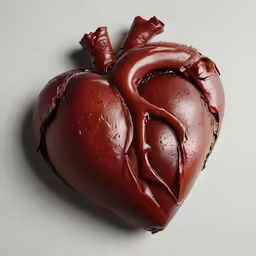 a large brown heart shaped cake is on a table