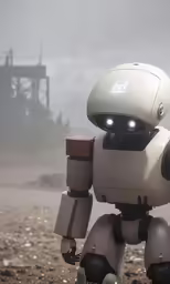 two robotics that are walking through the dirt