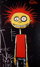 an art work with a man wearing a red shirt and white pants