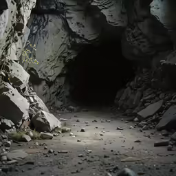 a small rock tunnel surrounded by stones