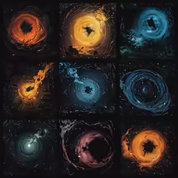 nine photographs of various colors and shapes