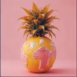 a small pineapple shaped like a globe on a pink background