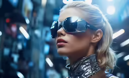 a woman in sunglasses standing near a window