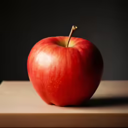 an apple is sitting on a wooden table