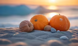 a small group of orange and yellow pumpkins