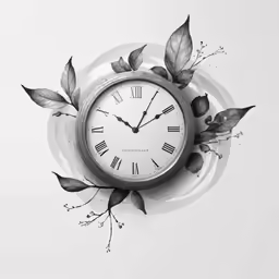 an analog clock with leaves around it
