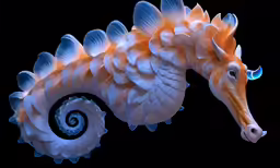 a large, fuzzy seahorse against a black background