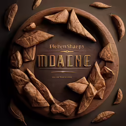 a plate with a sign and dried leaves on it
