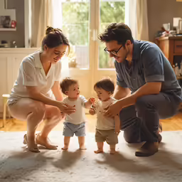 a young man and woman playing with a toddler