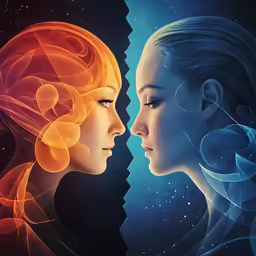 two girls facing each other in a surreal style