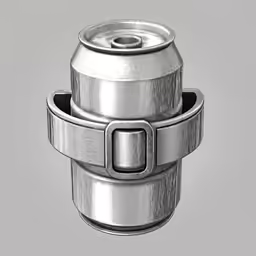 a can holder that has a metal buckle in the middle