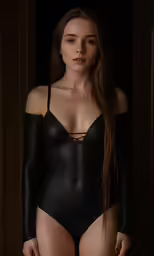 a woman in black underwear is shown from the side