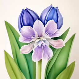 there is one blue flower and one purple flower together