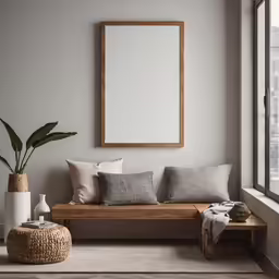 the room with a sofa and table is decorated with various decorative items