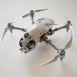 a photo of a grey and black robotic flying