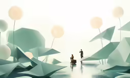two people sitting on stools on a foggy day
