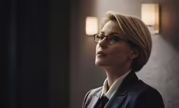 woman with eyeglasses looking off into the distance