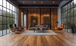 a contemporary looking living room with wooden flooring