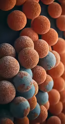 a close up view of colored balls of dough