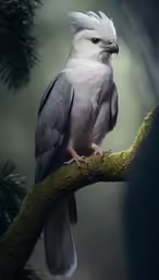a bird perched on top of a branch next to a tree