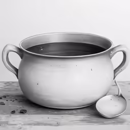 a metal container and spoon on the ground