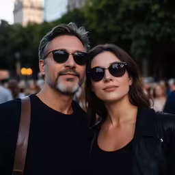 a close up of two people wearing sunglasses