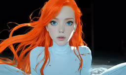 a girl with red hair has long orange hair