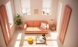 an empty living room with two large windows