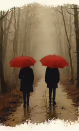 two people with umbrellas walking in the rain