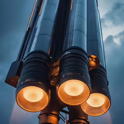 a bunch of lights that are on a pole