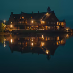 night scene of the building, illuminated by lights