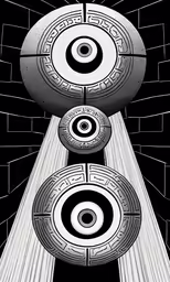 a black and white graphic featuring four speakers with circles on each of them