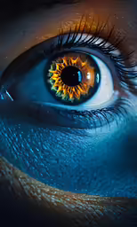 an image of a blue and yellow eye with orange iris