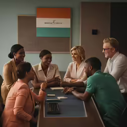 people sitting around a table looking at each other