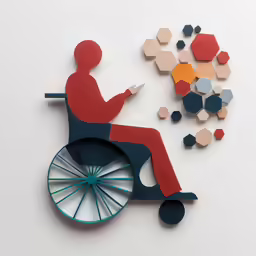 a drawing on a paper cut out of a man in a wheel chair