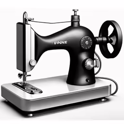 a black sewing machine with wheels on top