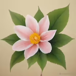 a single pink and white flower on a green leaf stem