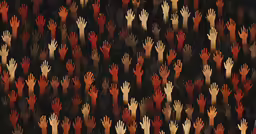 a lot of colorful hands together against black