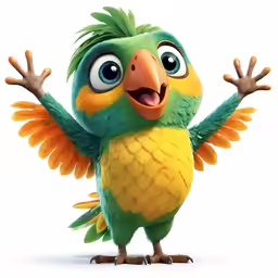 a bird with his hands up and eyes wide open