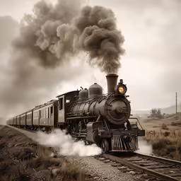 a train blowing steam on the tracks