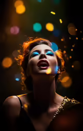 an image of a woman that has some colored lights on