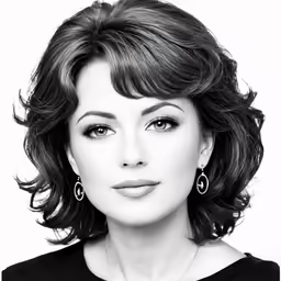 a black and white photo of a woman with short hair