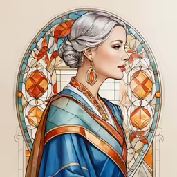 the watercolor version of princess of india is drawn in front of a stained glass window