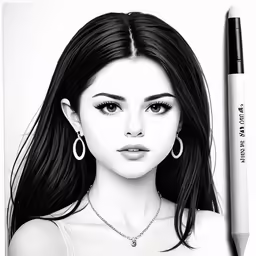 a drawing of an asian woman with eyes open