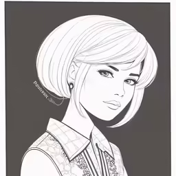 a woman with blonde hair in a black and white drawing