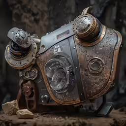 a metal device is lying on some rocks