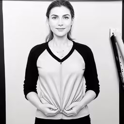 a black and white photo of a woman holding her jacket on